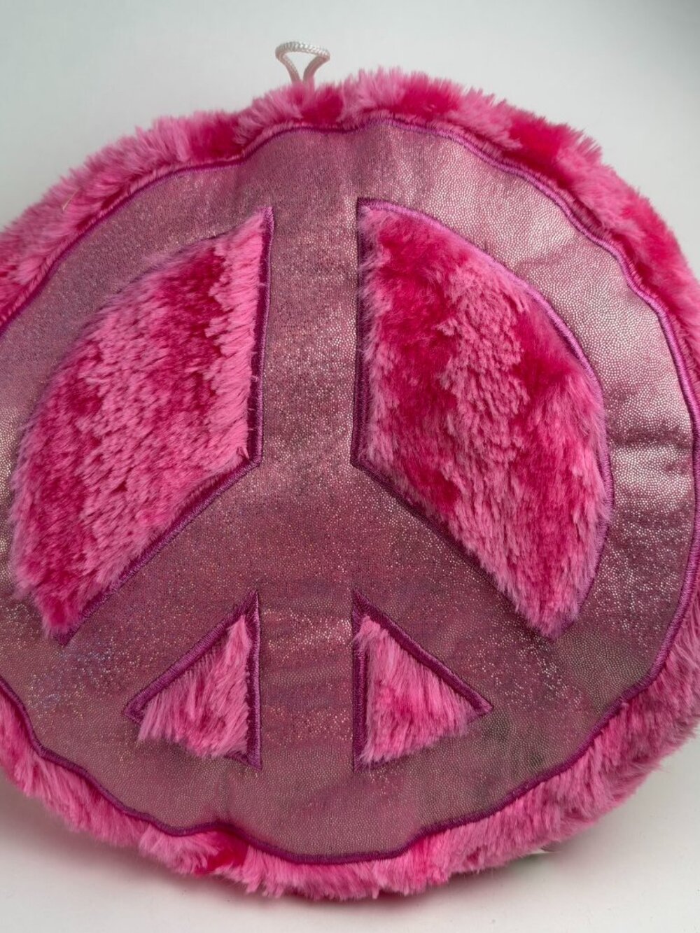 Toy Factory 9" Pink Peace Sign Pillow Faux Fur Shimmer Hanging Accent Cushion